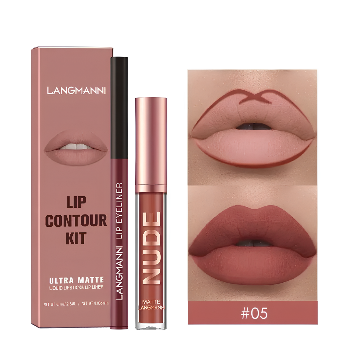 Kit Batom Matte + Contorno Lápis Labial Alta Pigmentação e Durabilidade sra beauty cor 05